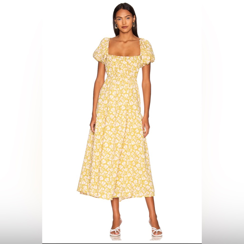 ASTR the label Bubble Tier Maxi Dress in Olive & Peach Floral Size L